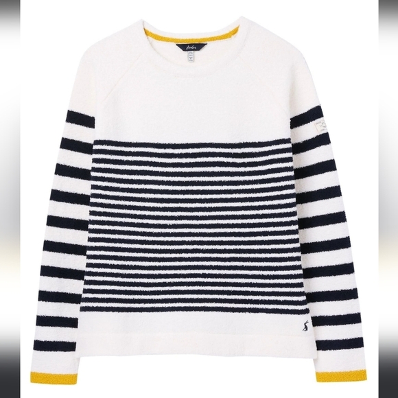 Joules Women's Chenille Sweater, White‎ and Navy Stripe, Yellow, Size 8 - Picture 1 of 13